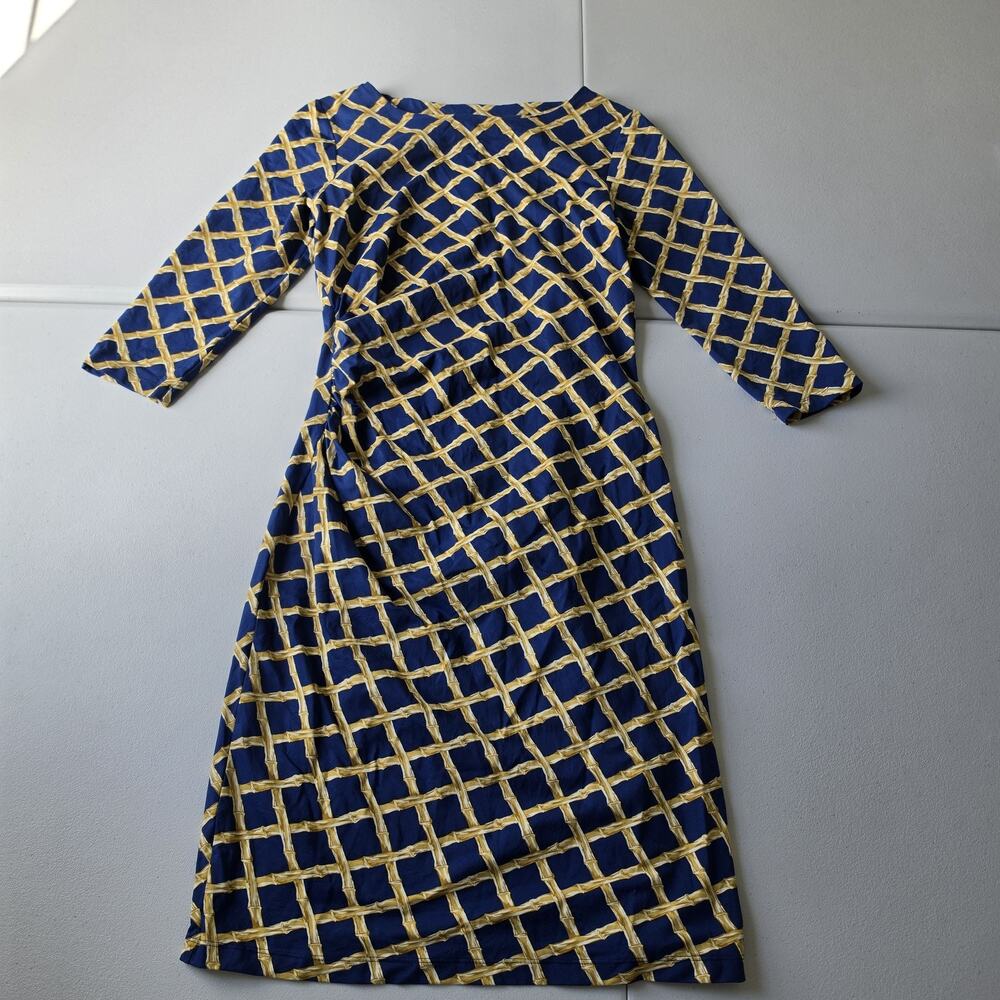 J McLaughlin Dress Womens S Blue Bamboo Geometric Jersey Sheath Knee Boat Neck